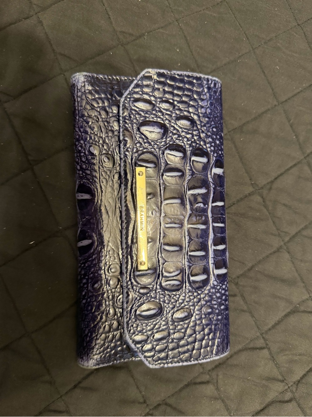 Brahmin Embossed Croc-Texture Wallet Clutch in Deep Navy